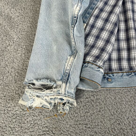 VTG Levi’s Flannel Lined Denim Trucker Jacket Mens L Blue Distressed Grunge Y2K - Picture 5 of 15